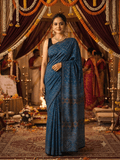 Modal Ajrakh saree without ladti patta blue - Maatruu