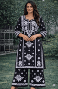 Modal Lucknowi Chikankari kurti and palazzo set with heavy work - Maatruu