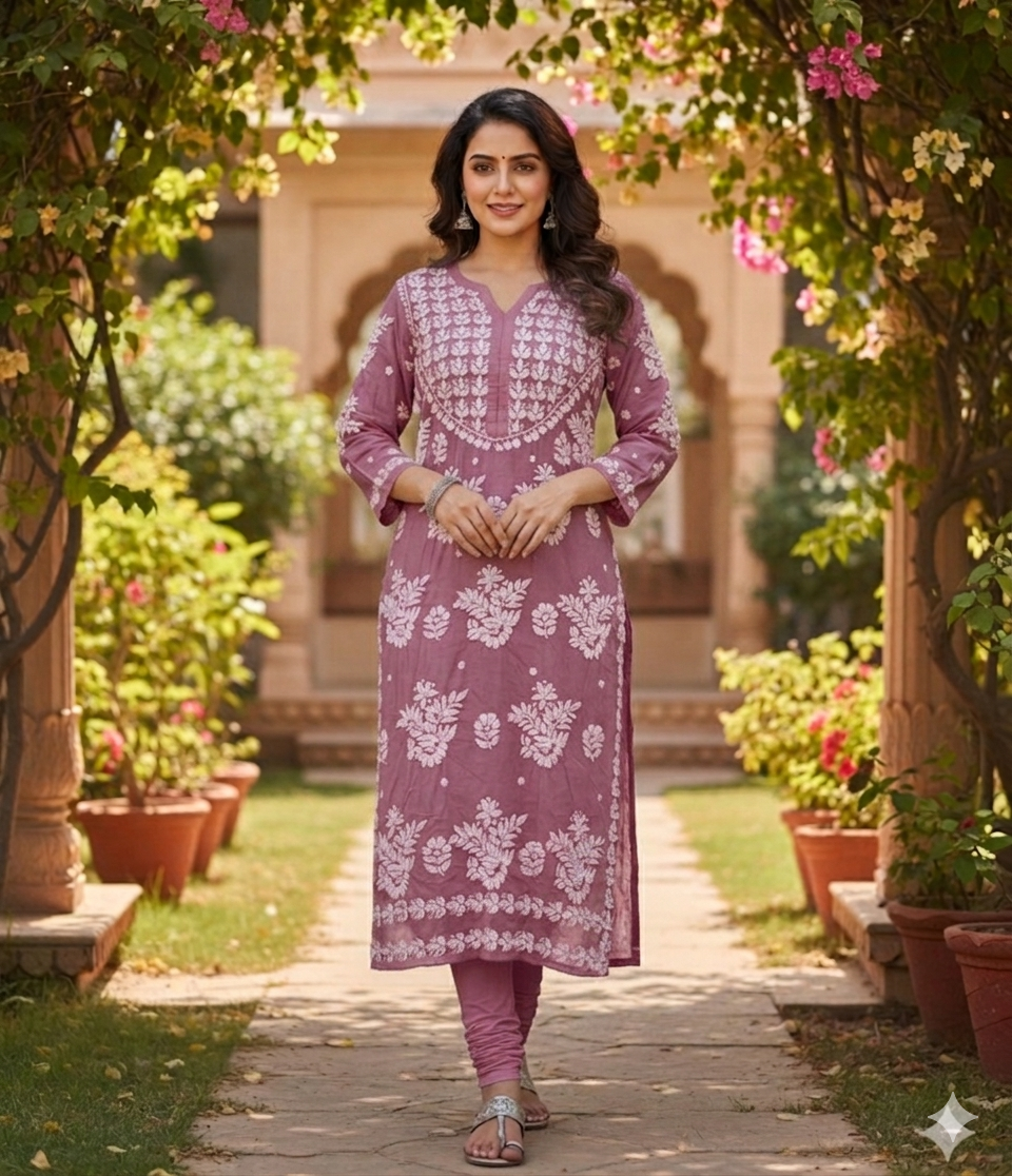 Pure modal Lucknowi Chikankari long kurti with heavy handwork - Maatruu