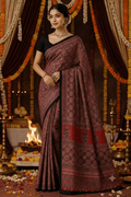 Modal silk Ajrakh saree without ladtipatta Red - Maatruu
