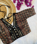 Ajrakh handblock modal silk blouse with real mirror work - Maatruu