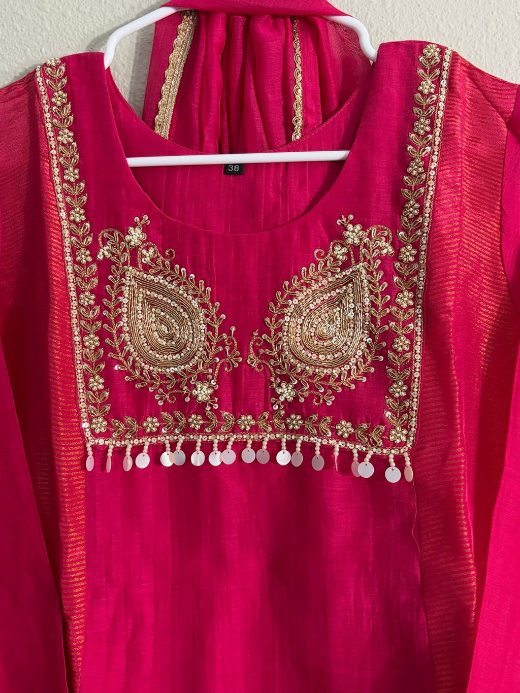 Mul Chanderi Handwork Dress Set Dual Tone - Maatruu