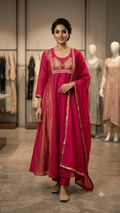 Mul Chanderi Handwork Dress Set Dual Tone - Maatruu