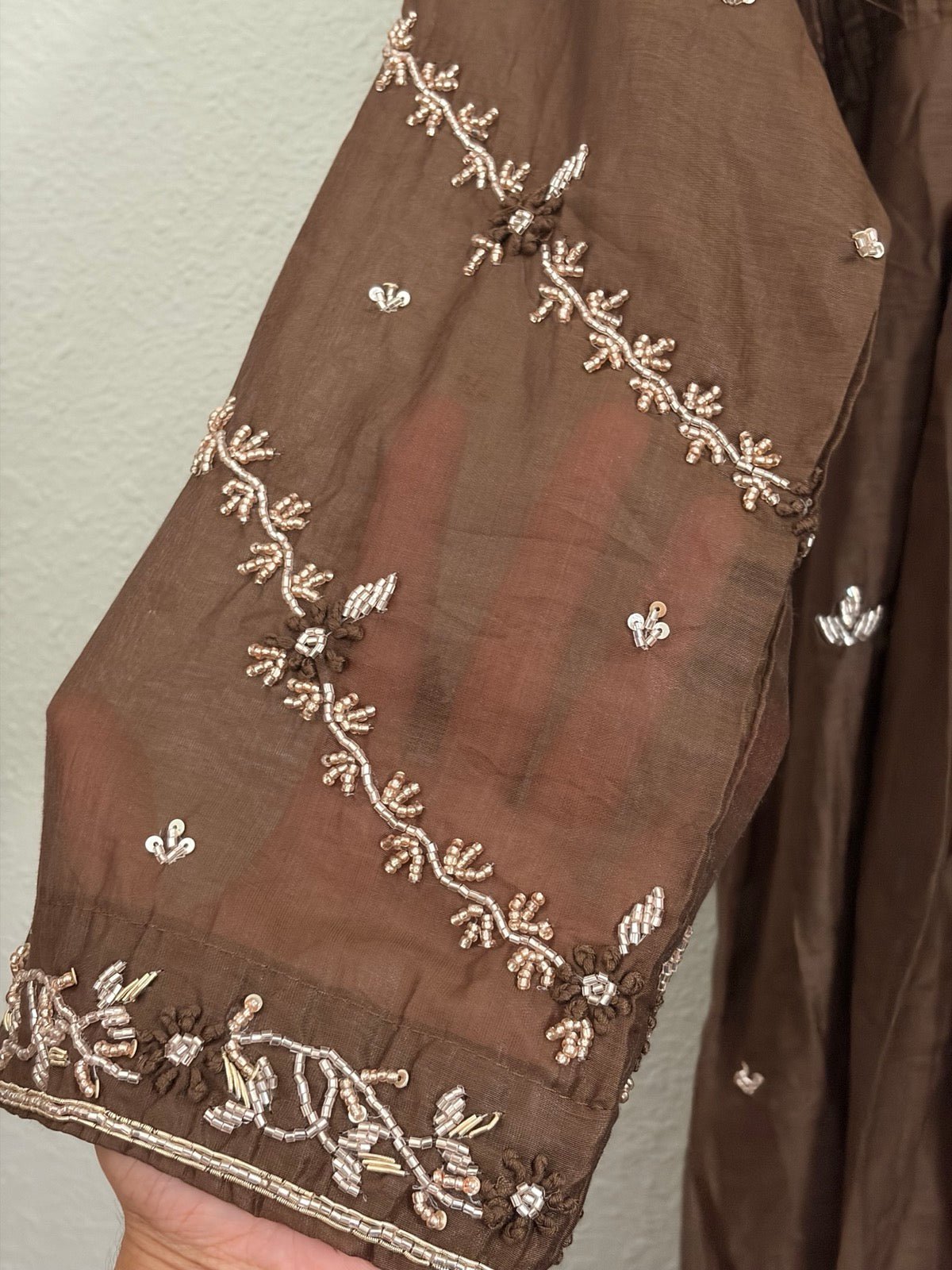 Mulchanderi A-line coffee brown dress set - Maatruu