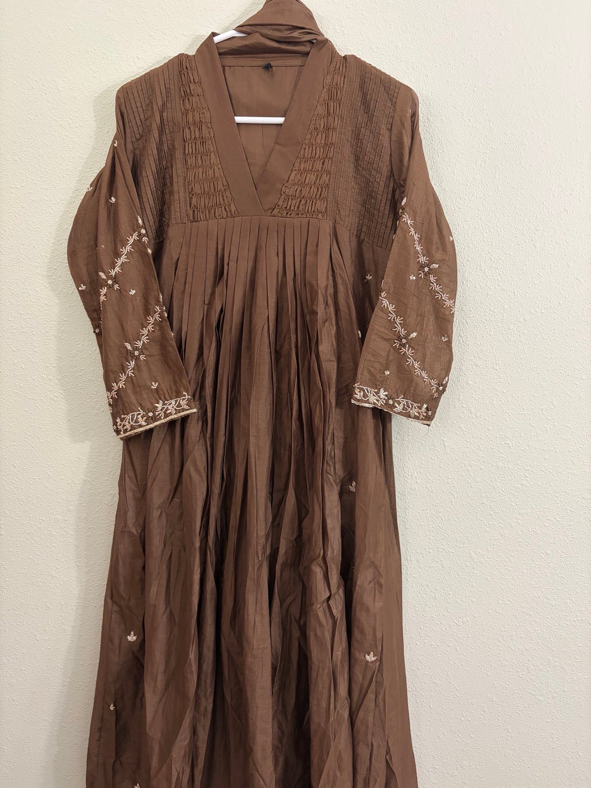 Mulchanderi A-line coffee brown dress set - Maatruu