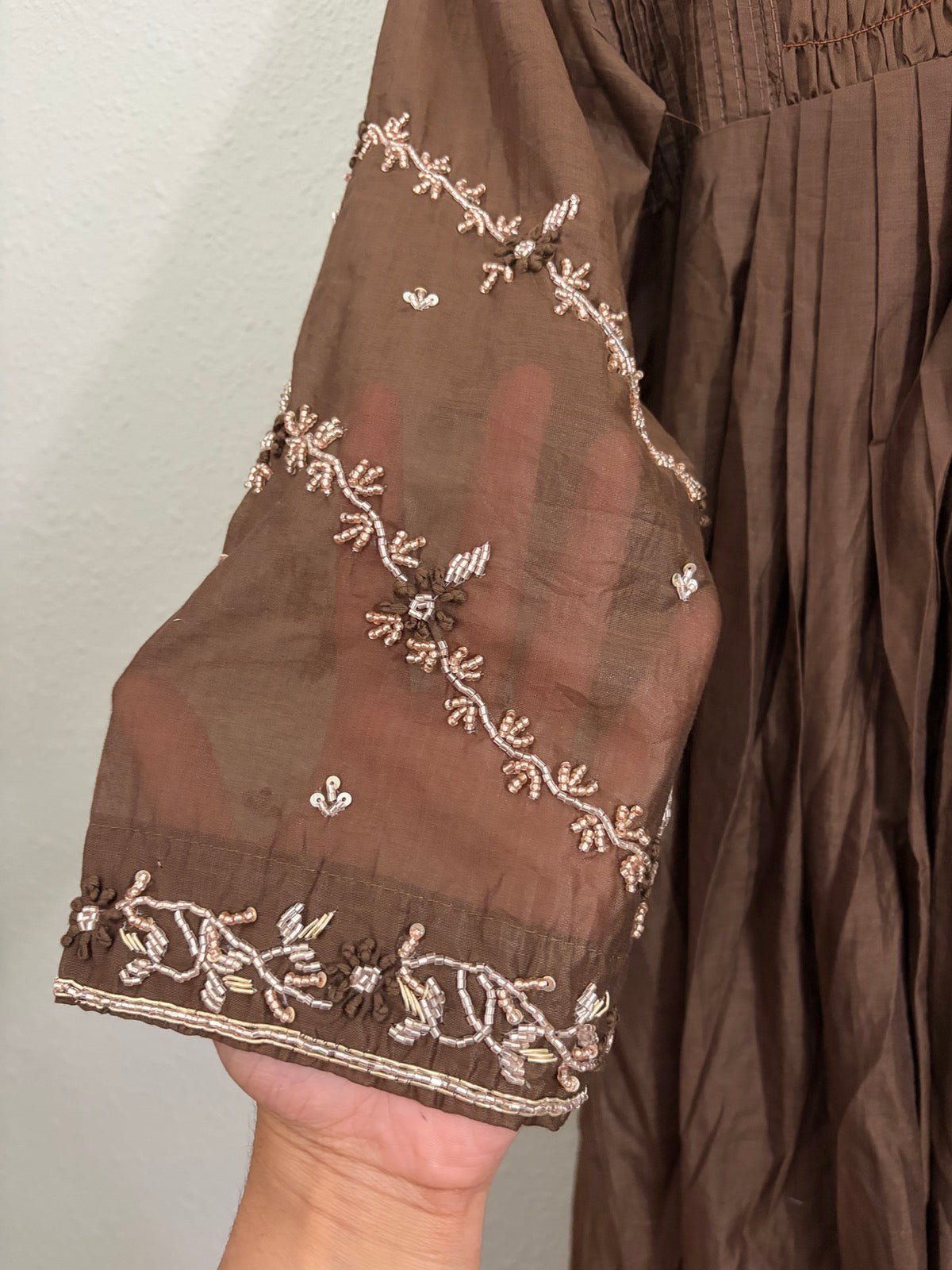 Mulchanderi A-line coffee brown dress set - Maatruu