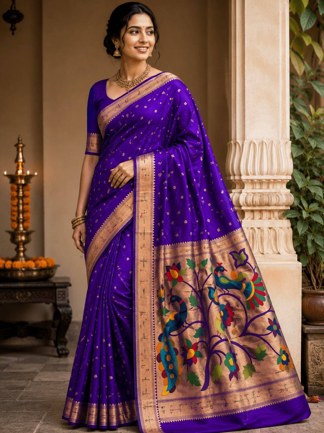 Muniya border soft silk paithani Purple - Maatruu
