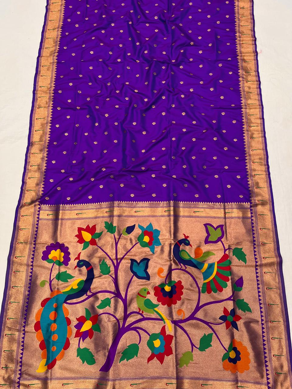 Muniya border soft silk paithani Purple - Maatruu