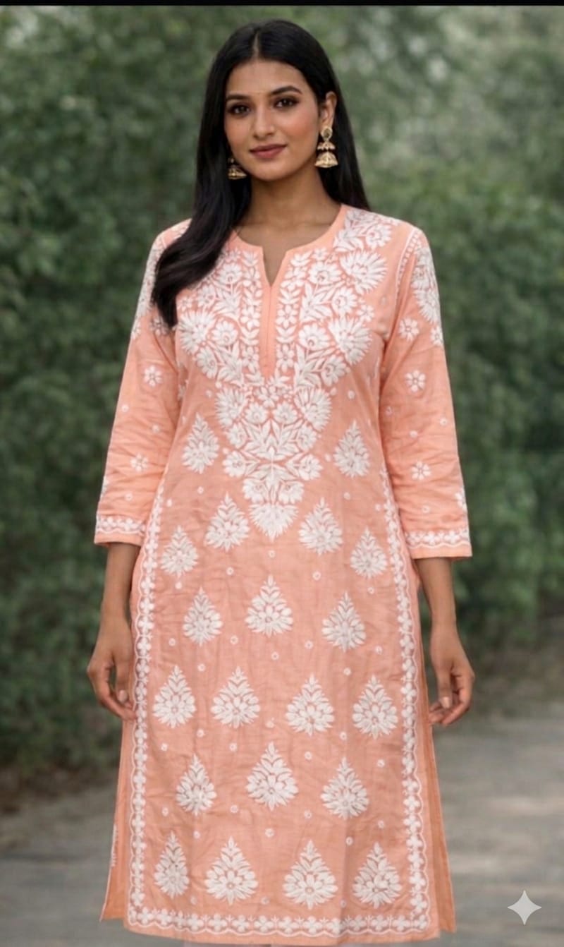 Premium Chikankari muslin kurti detail - Maatruu