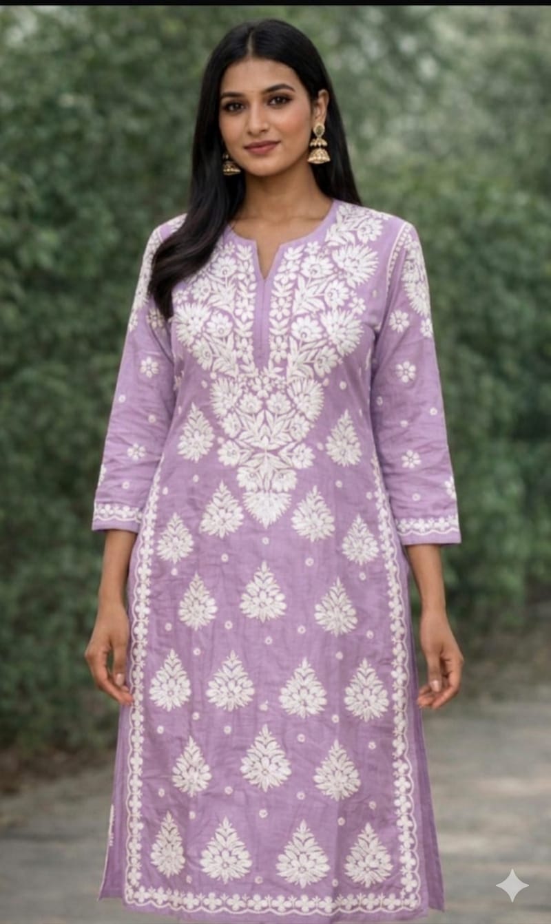 Muslin Lucknowi Chikankari kurti with heavy handwork - Maatruu
