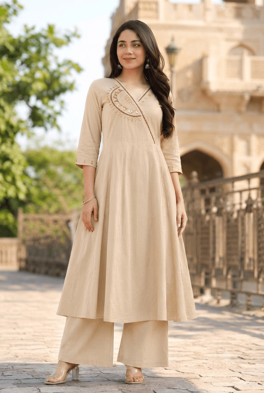 Pure Cotton coord set in off-white - Maatruu