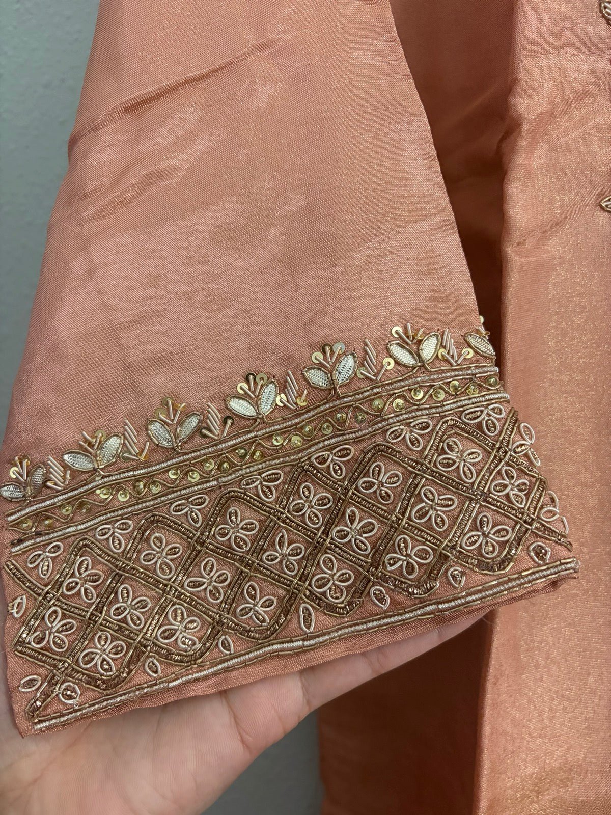 Peach Tissue Silk Handwork Plazzo Set - Maatruu