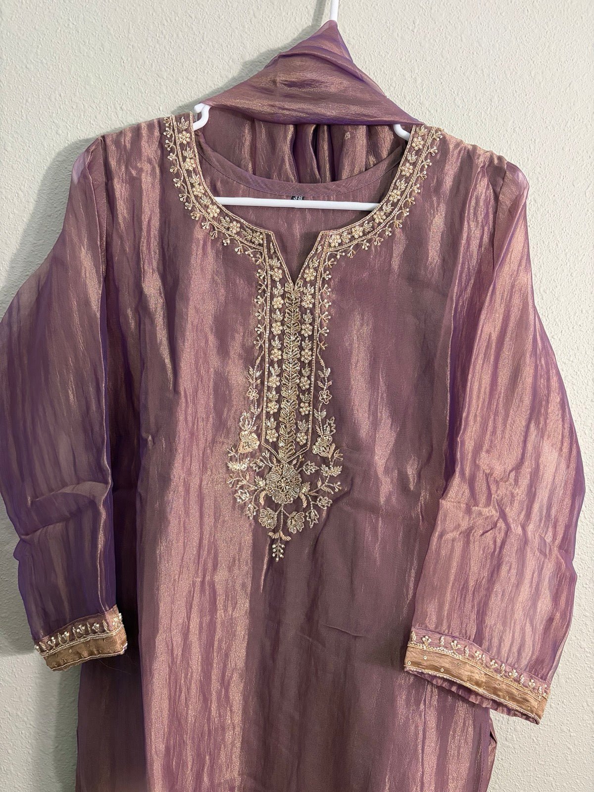 Premium Crushed Tissue Lilac Handwork Plazzo Set - Maatruu