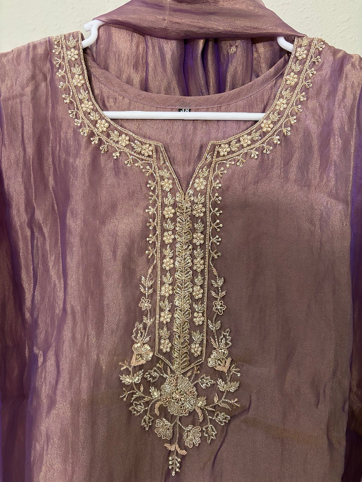 Premium Crushed Tissue Lilac Handwork Plazzo Set - Maatruu
