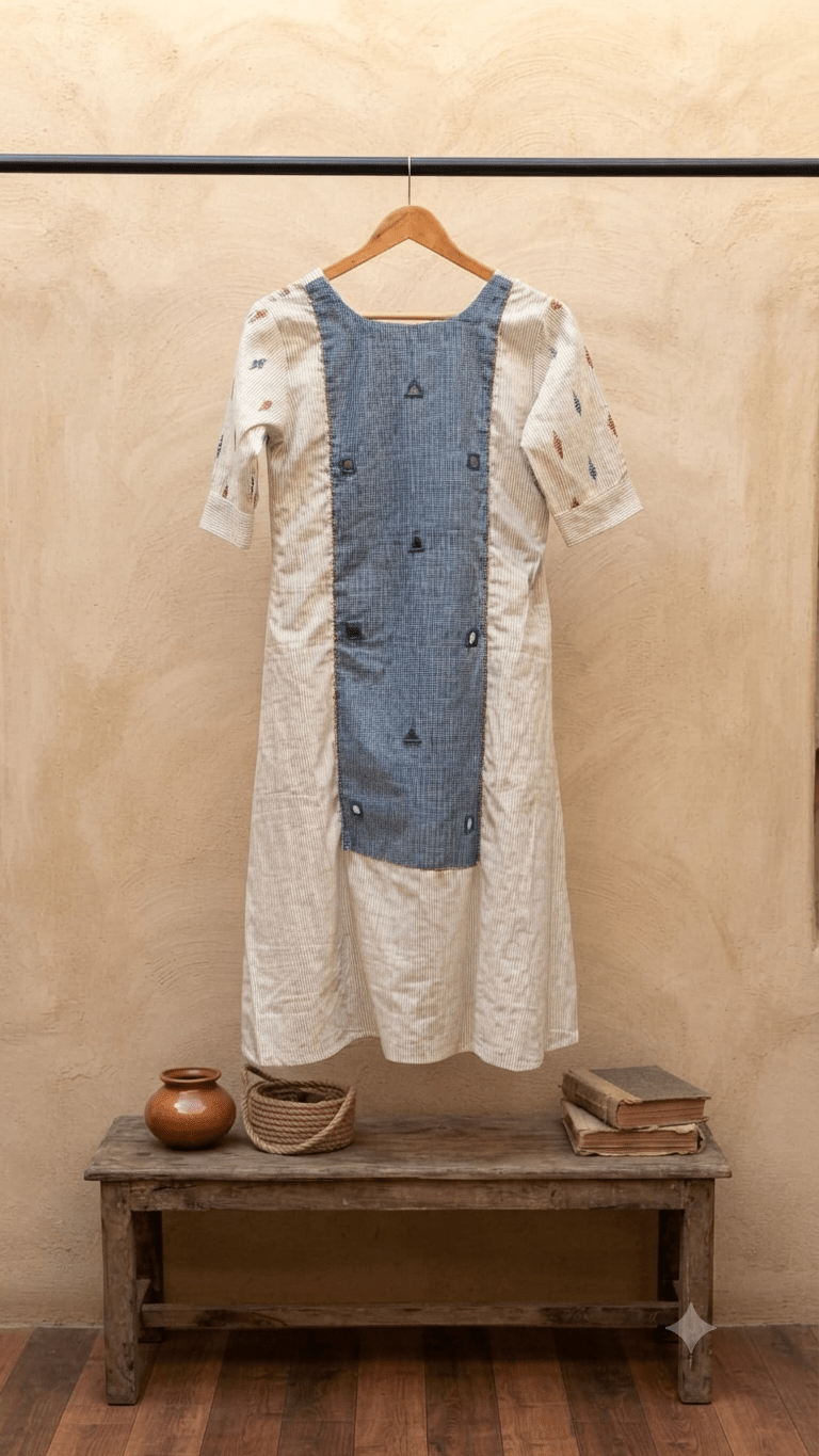 premium handweaved jamdani coordset with back mirror - Maatruu