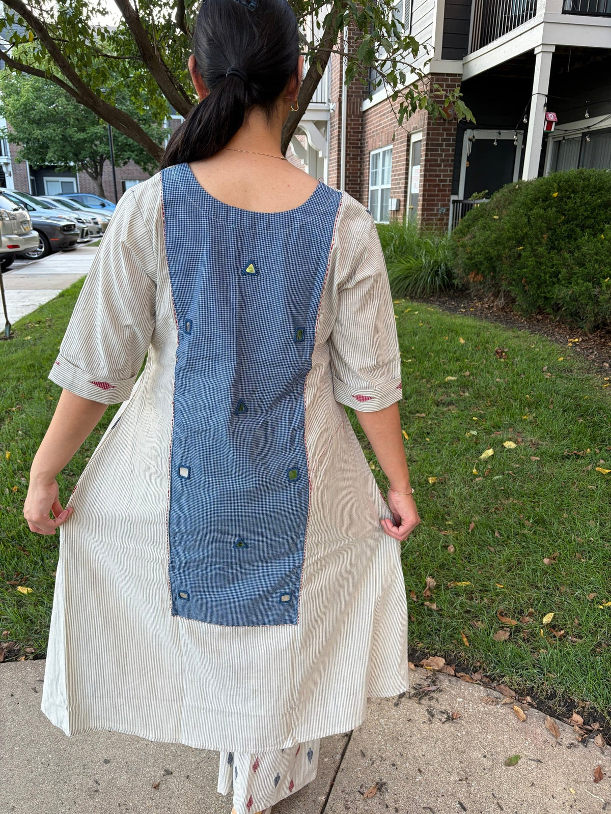 premium handweaved jamdani coordset with back mirror - Maatruu