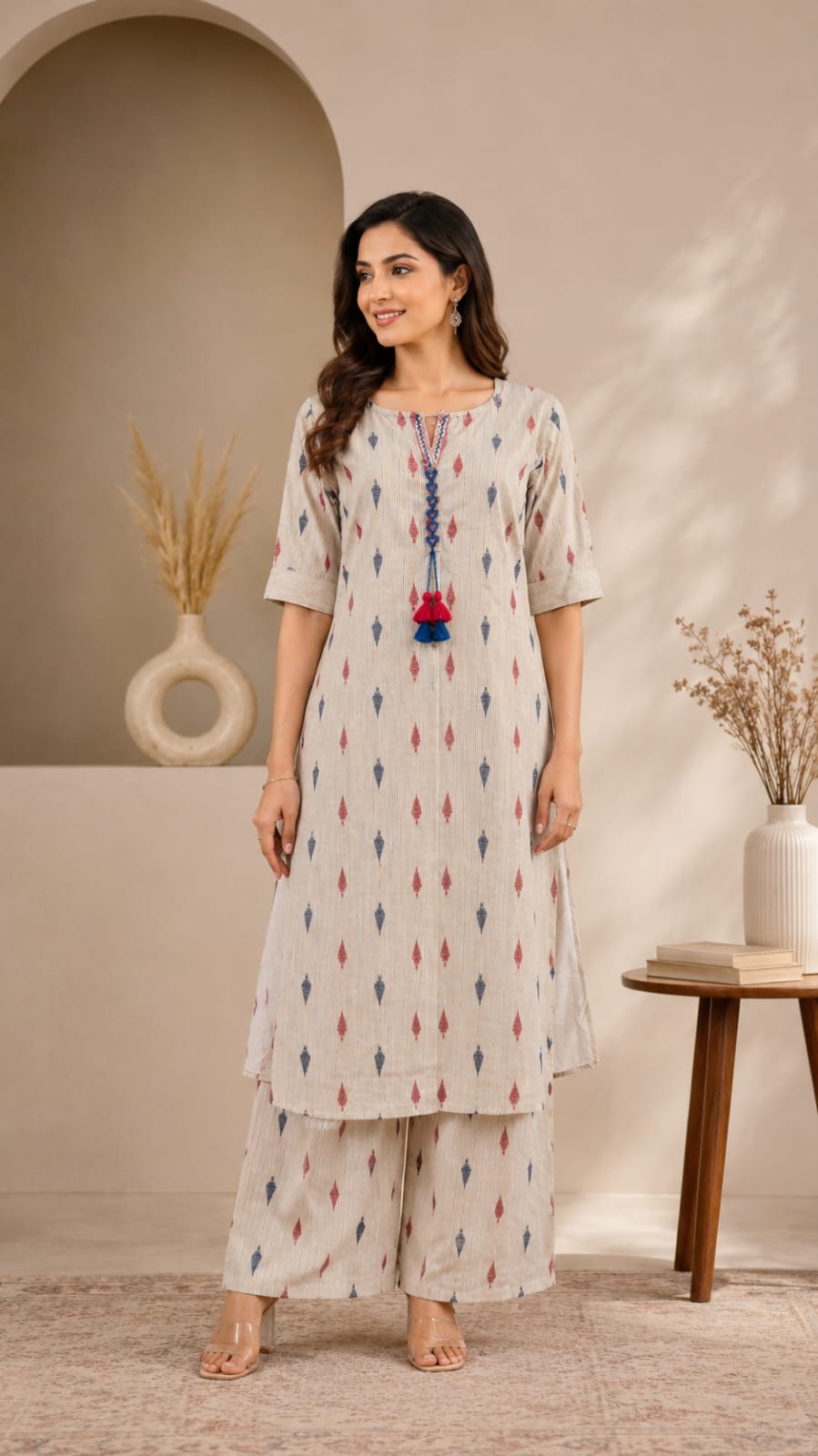premium handweaved jamdani coordset with back mirror - Maatruu