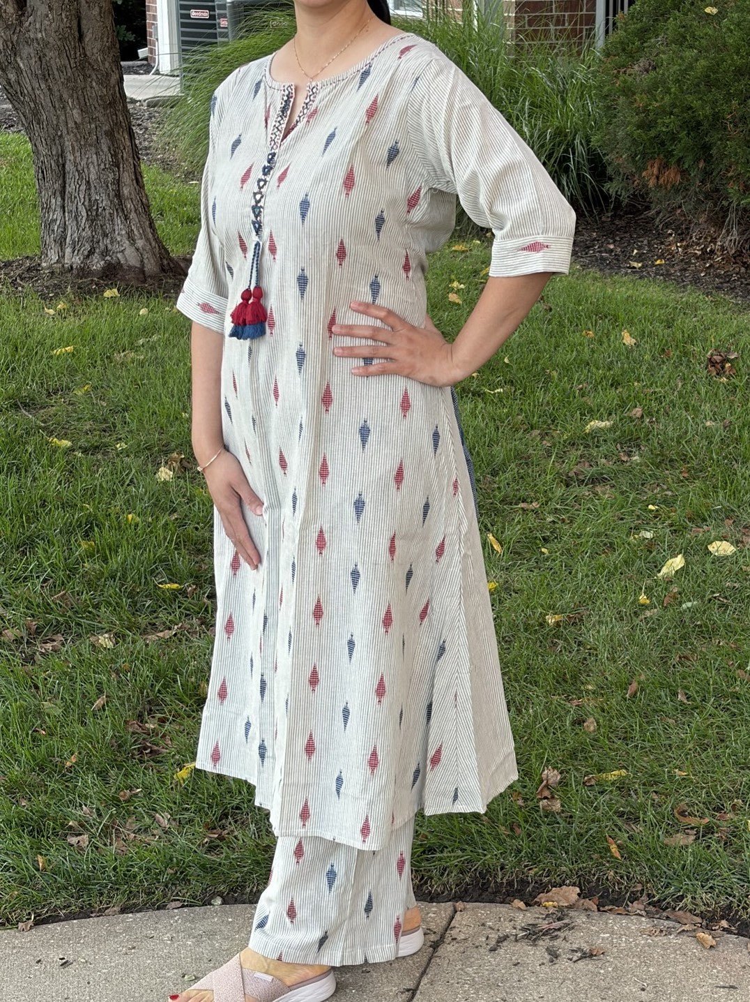 premium handweaved jamdani coordset with back mirror - Maatruu