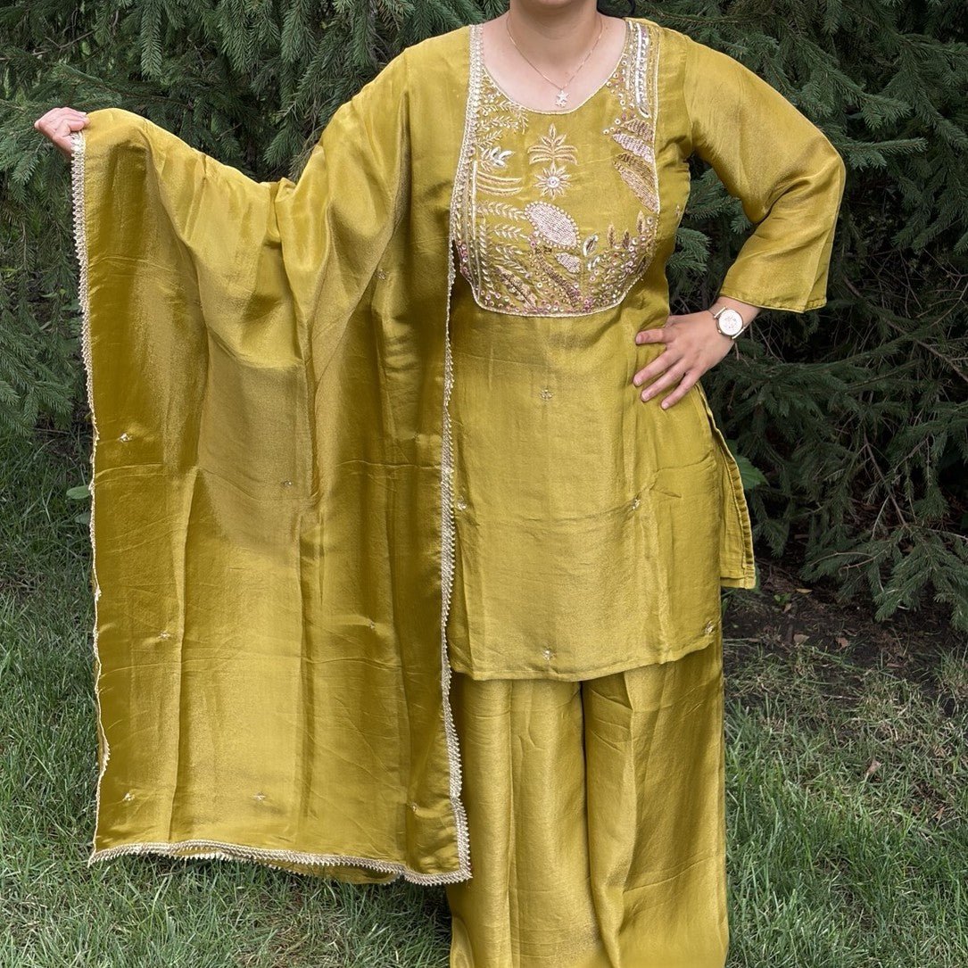 Premium Silk Mehendi Green Plazzo Set - Maatruu