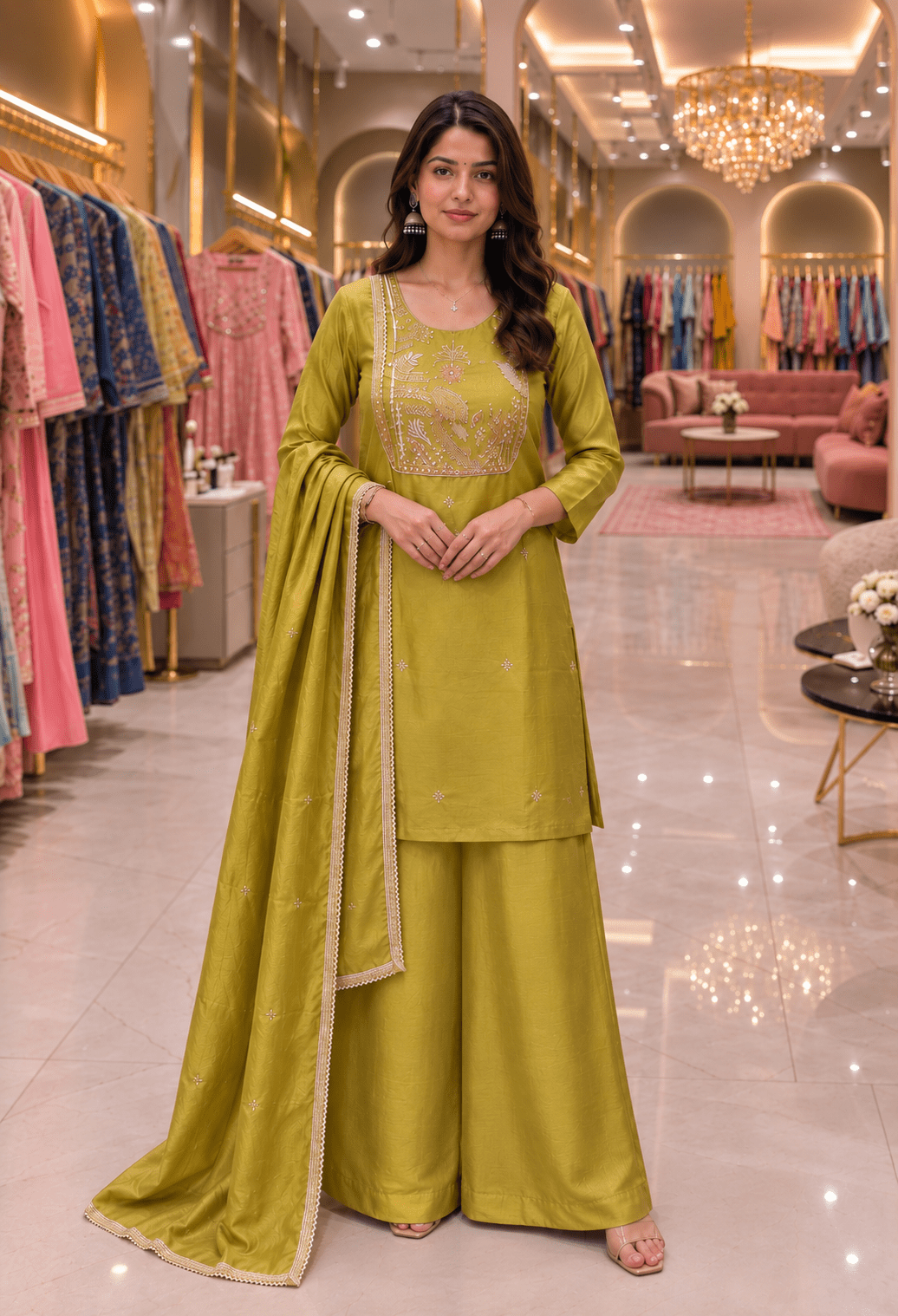 Premium Silk Mehendi Green Plazzo Set - Maatruu
