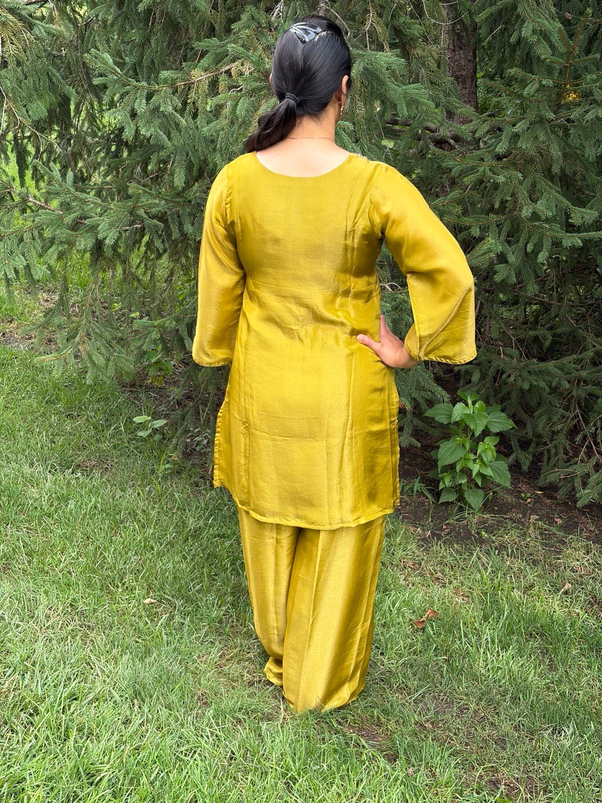 Premium Silk Mehendi Green Plazzo Set - Maatruu