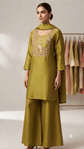 Premium Silk Mehendi Green Plazzo Set - Maatruu