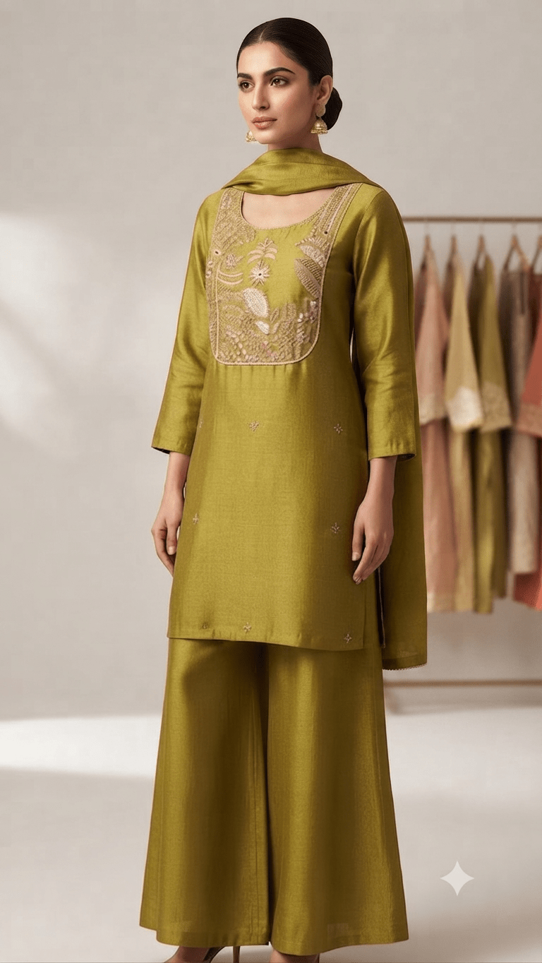 Premium Silk Mehendi Green Plazzo Set - Maatruu