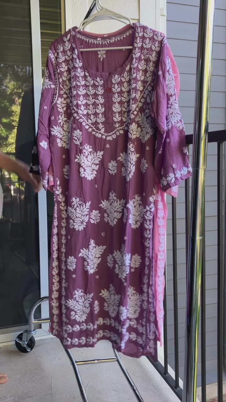 Modal Pure lucknowi long kurti with heavy work