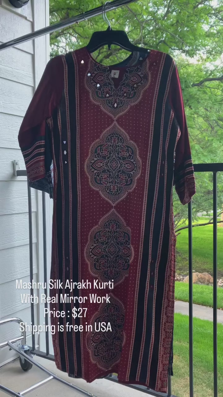 Mashru Silk Ajrakh Kurti