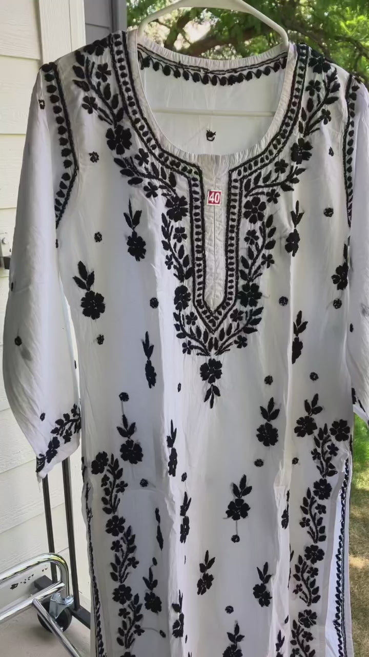 Pure Cotton White and Black Kurti