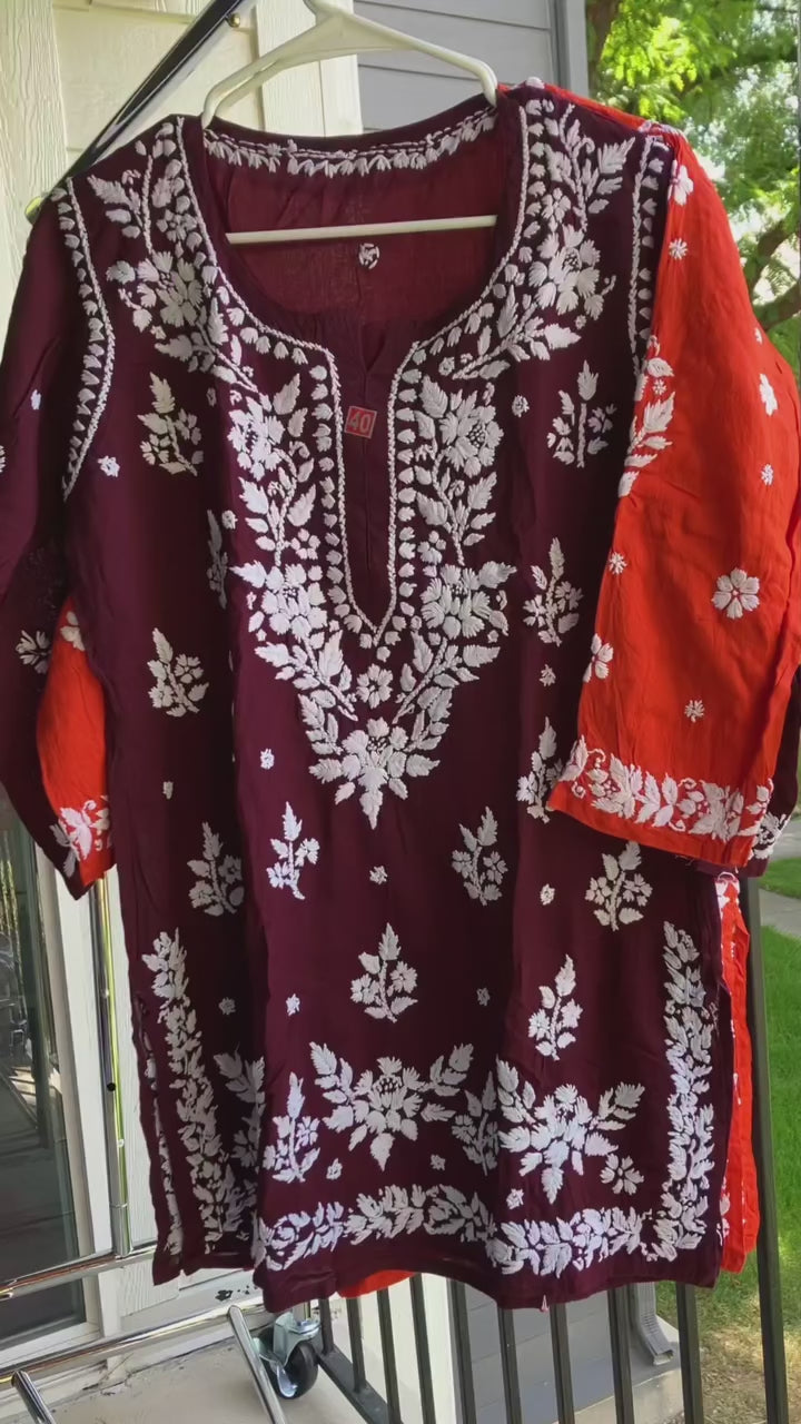 Modal Short Kurti  lucknowi chikankari