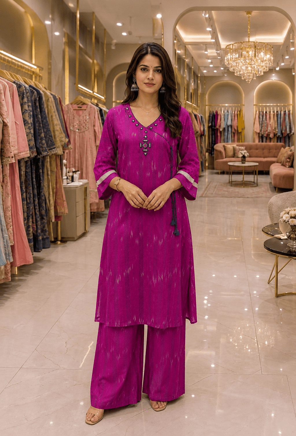 Pure Cotton Ikkat with Plazzo Coord Set - Maatruu