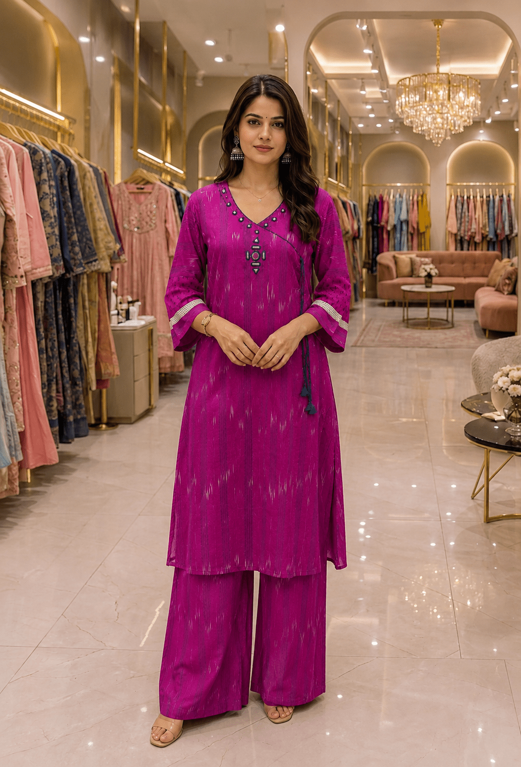 Pure Cotton Ikkat with Plazzo Coord Set - Maatruu