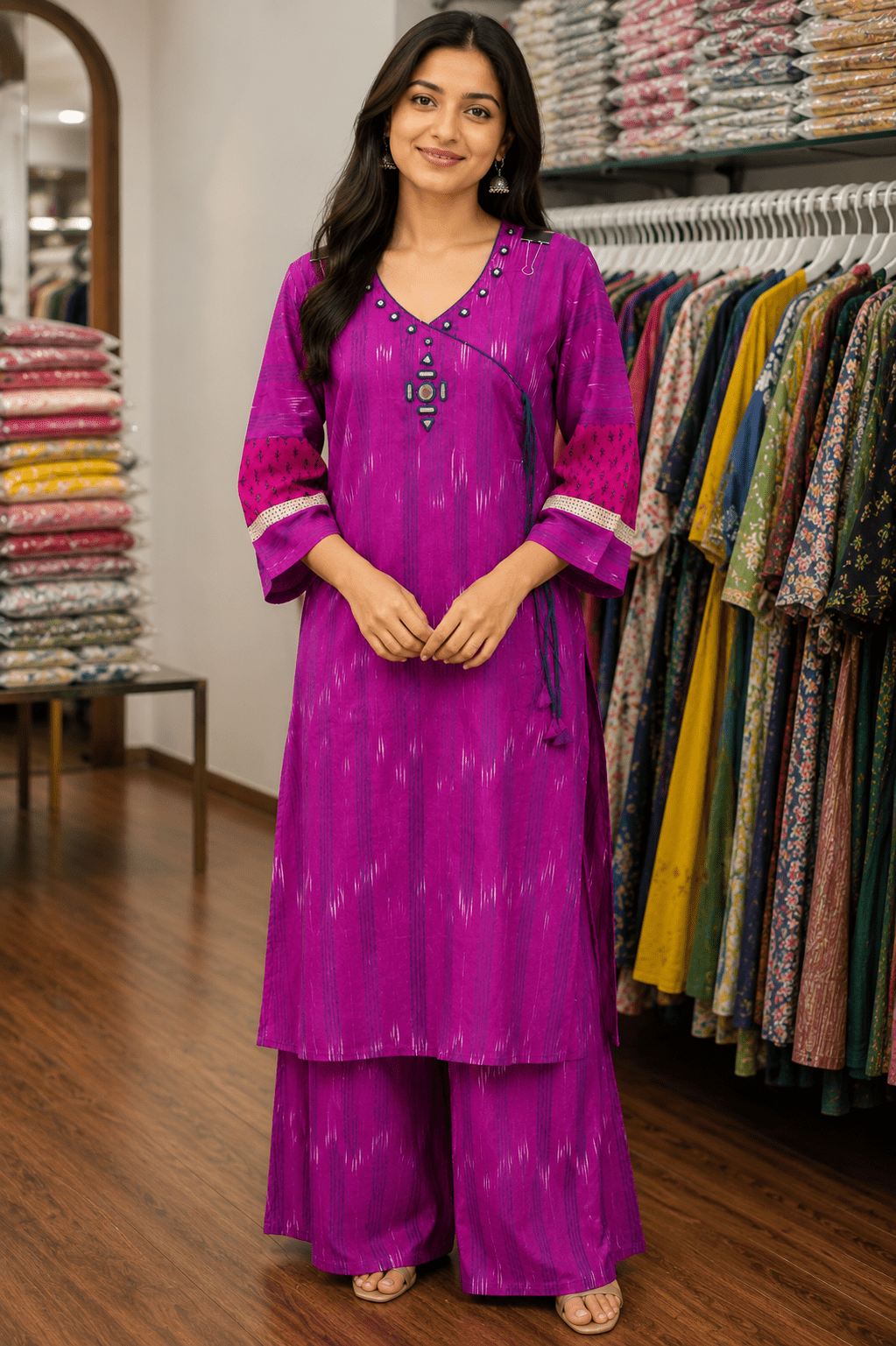Pure Cotton Ikkat with Plazzo Coord Set - Maatruu