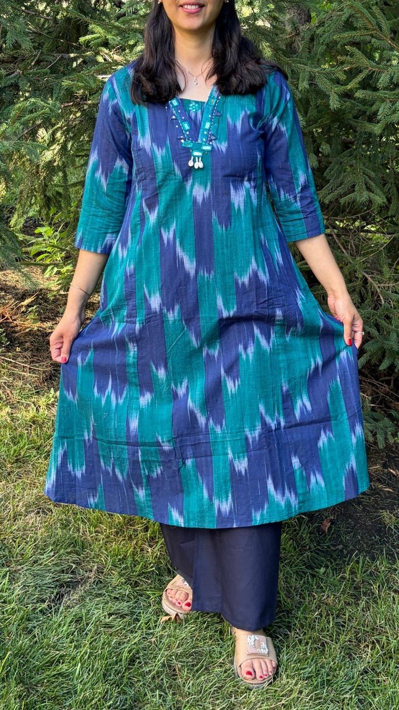 Pure Cotton Ikkat with Plazzo Coord Set - Maatruu