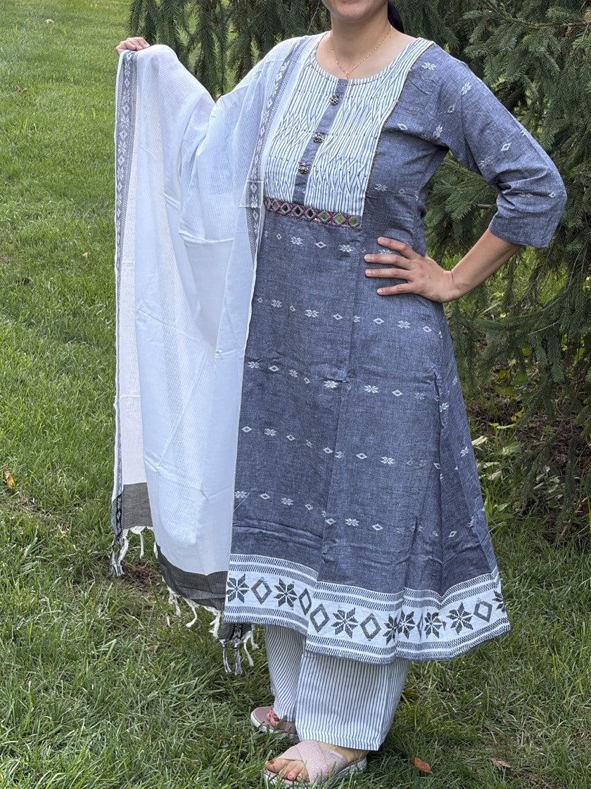 Pure Heandweaved jamdani south cotton 3pc - Maatruu