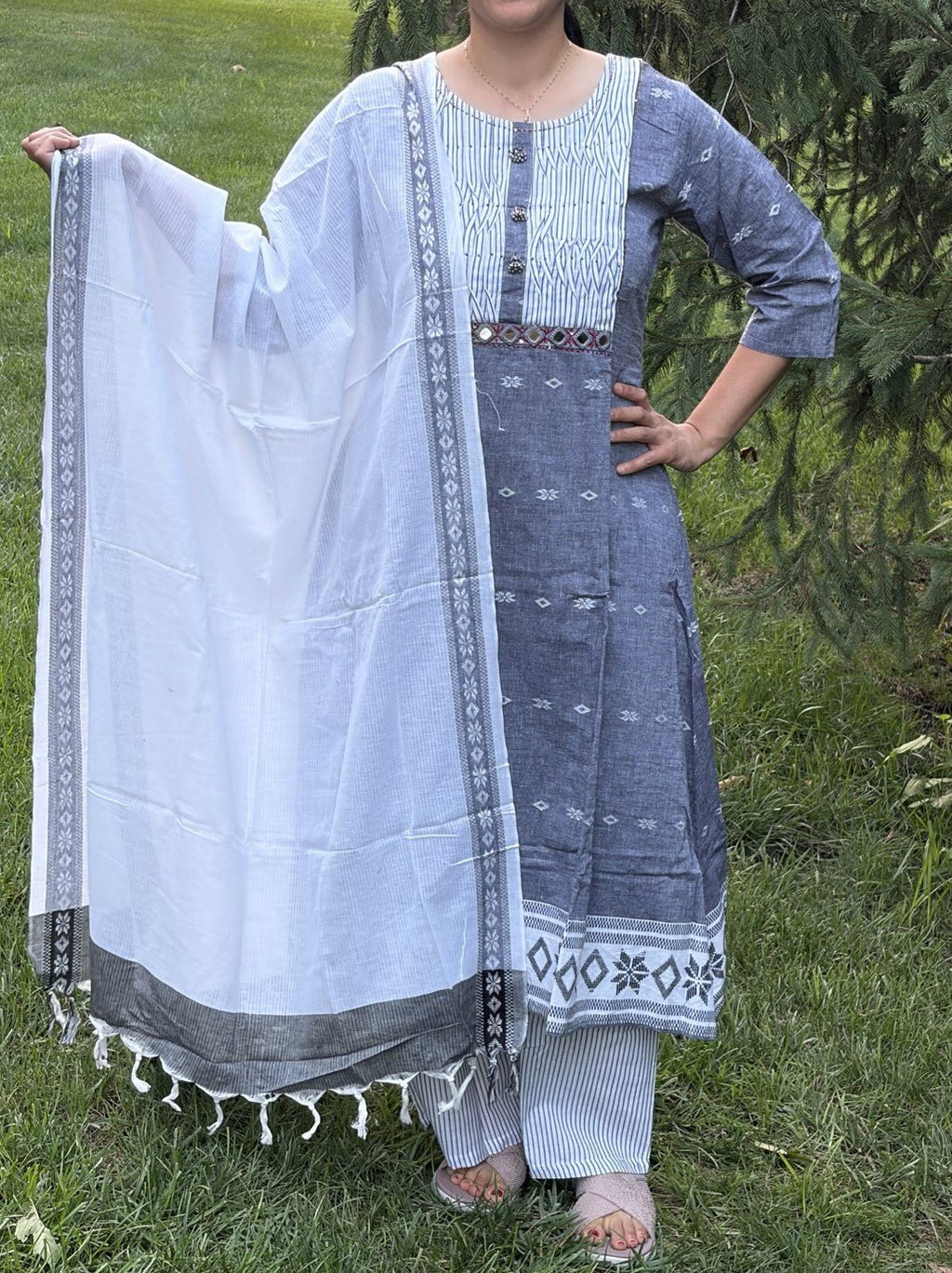 Pure Heandweaved jamdani south cotton 3pc - Maatruu