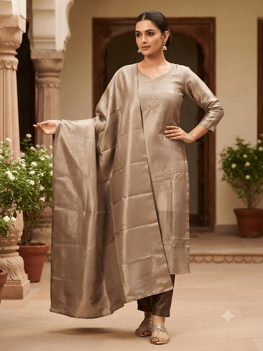 Pure Kanjivaram tissue silk dress set - Maatruu