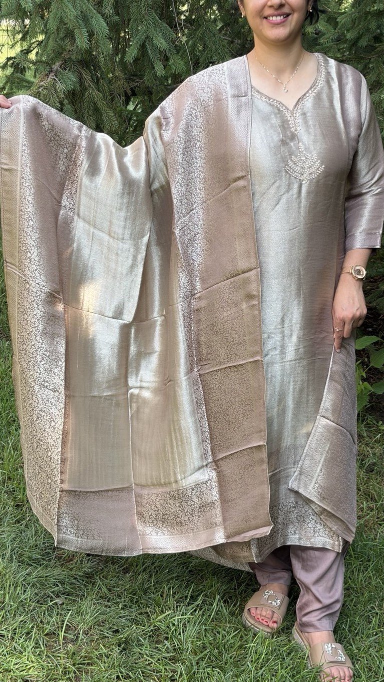Pure Kanjivaram tissue silk dress set - Maatruu