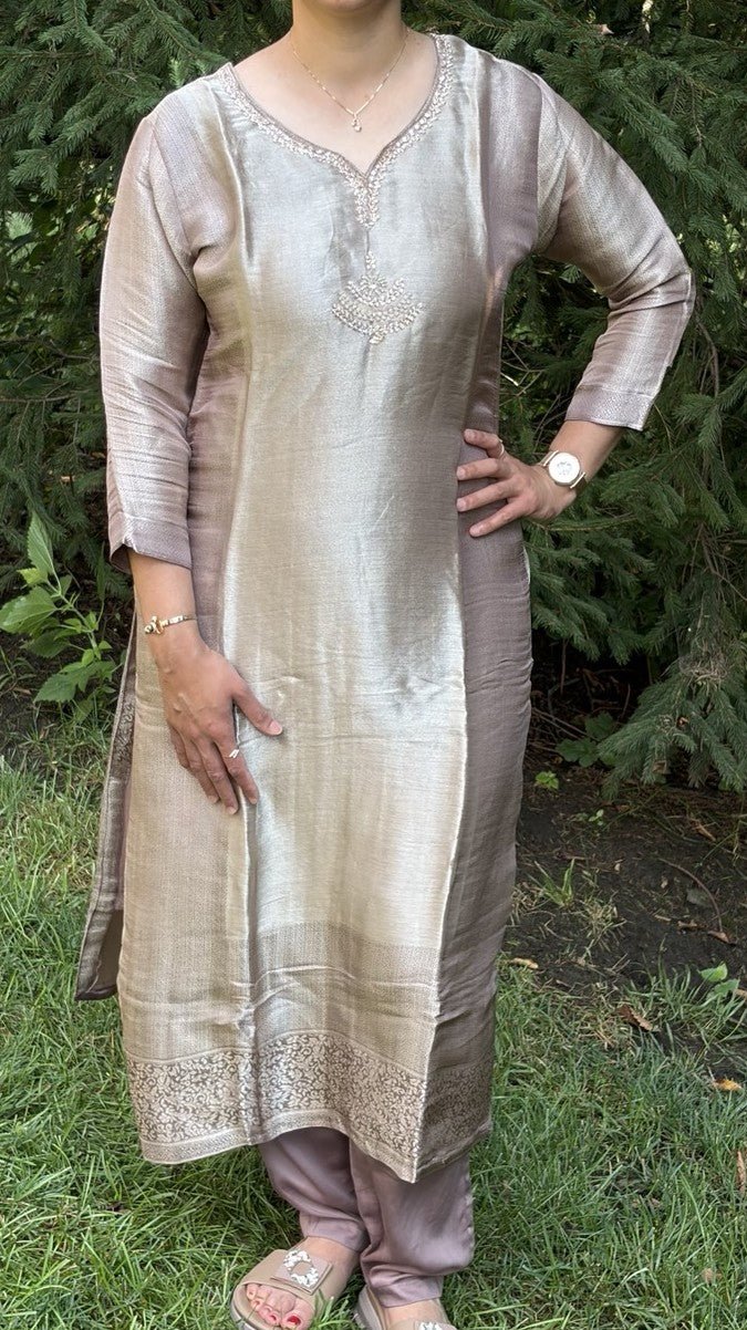 Pure Kanjivaram tissue silk dress set - Maatruu