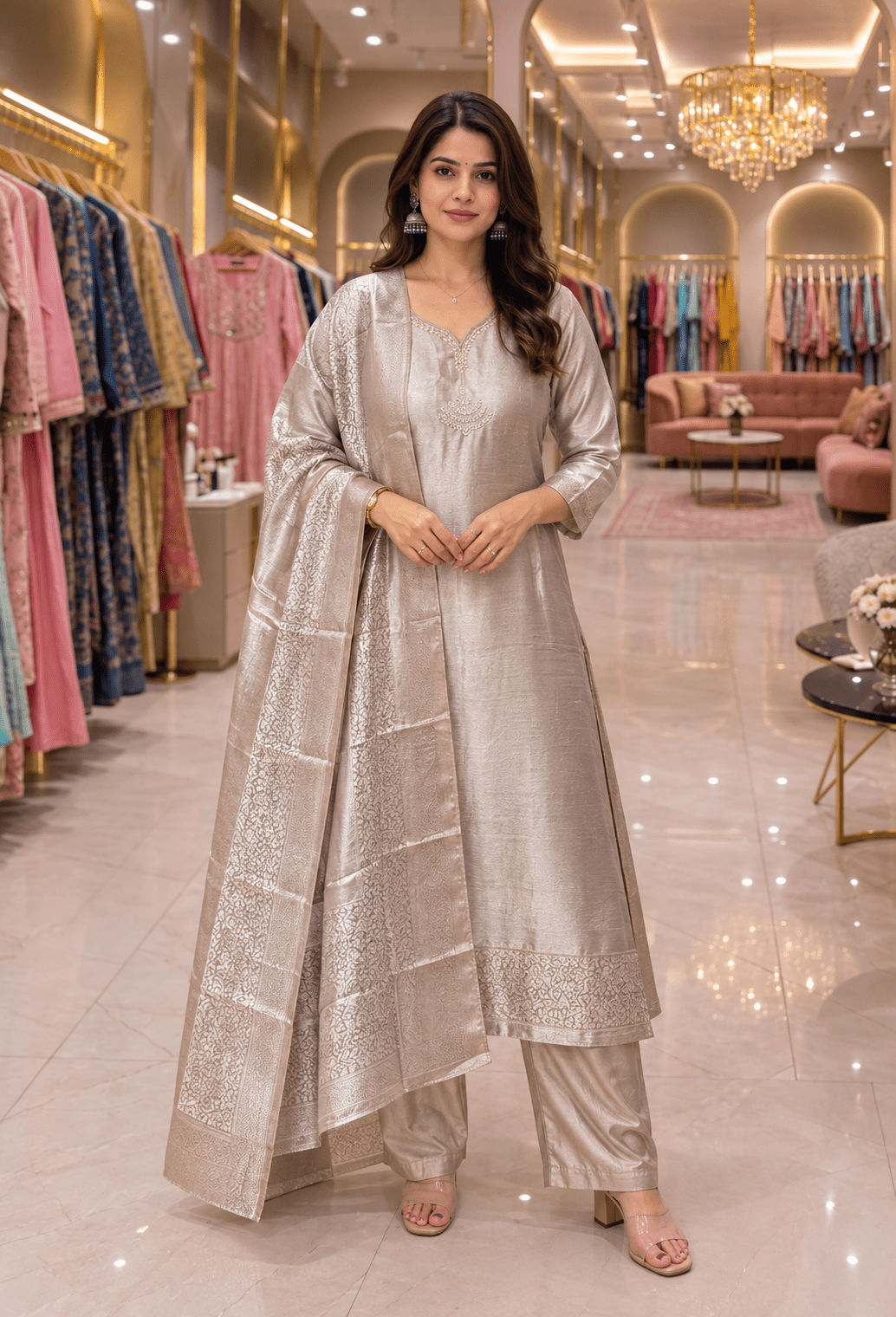 Pure Kanjivaram tissue silk dress set - Maatruu