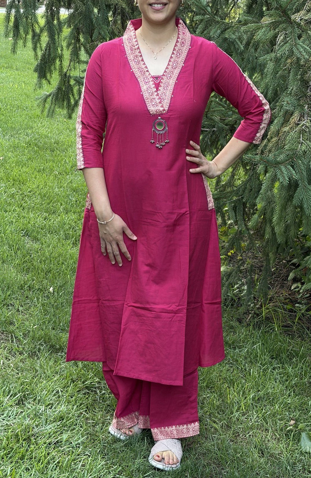 Pure Mangalgiri border south cotton coordset with real mirror - Maatruu