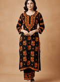 Pure modal Lucknowi Chikankari black kurti with contrast palazzo - Maatruu