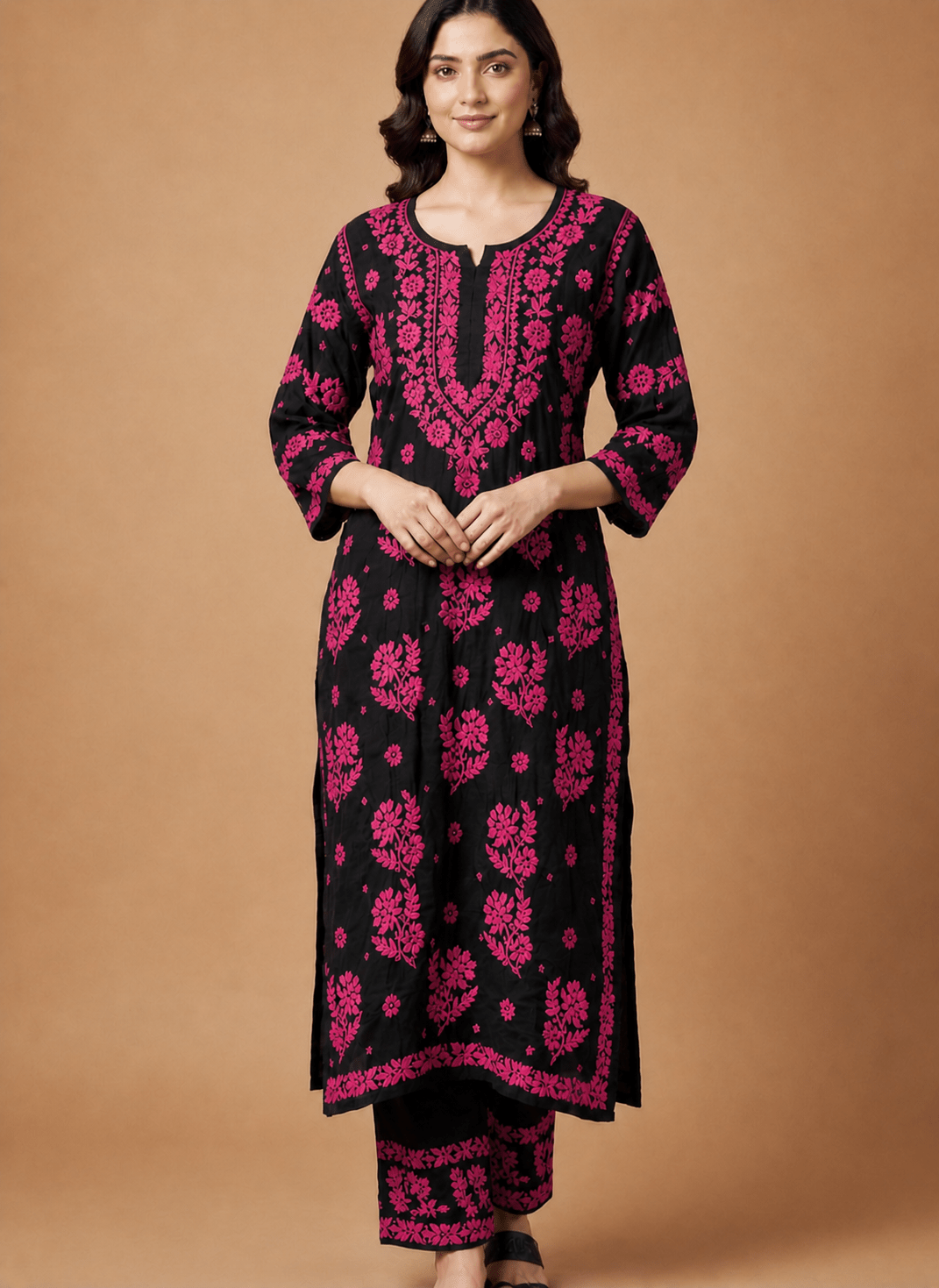 Modal black Chikankari coord set detail - Maatruu