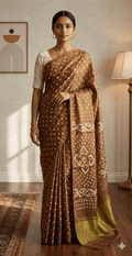 Pure Modal Rai Bandhej in golden brown - Maatruu