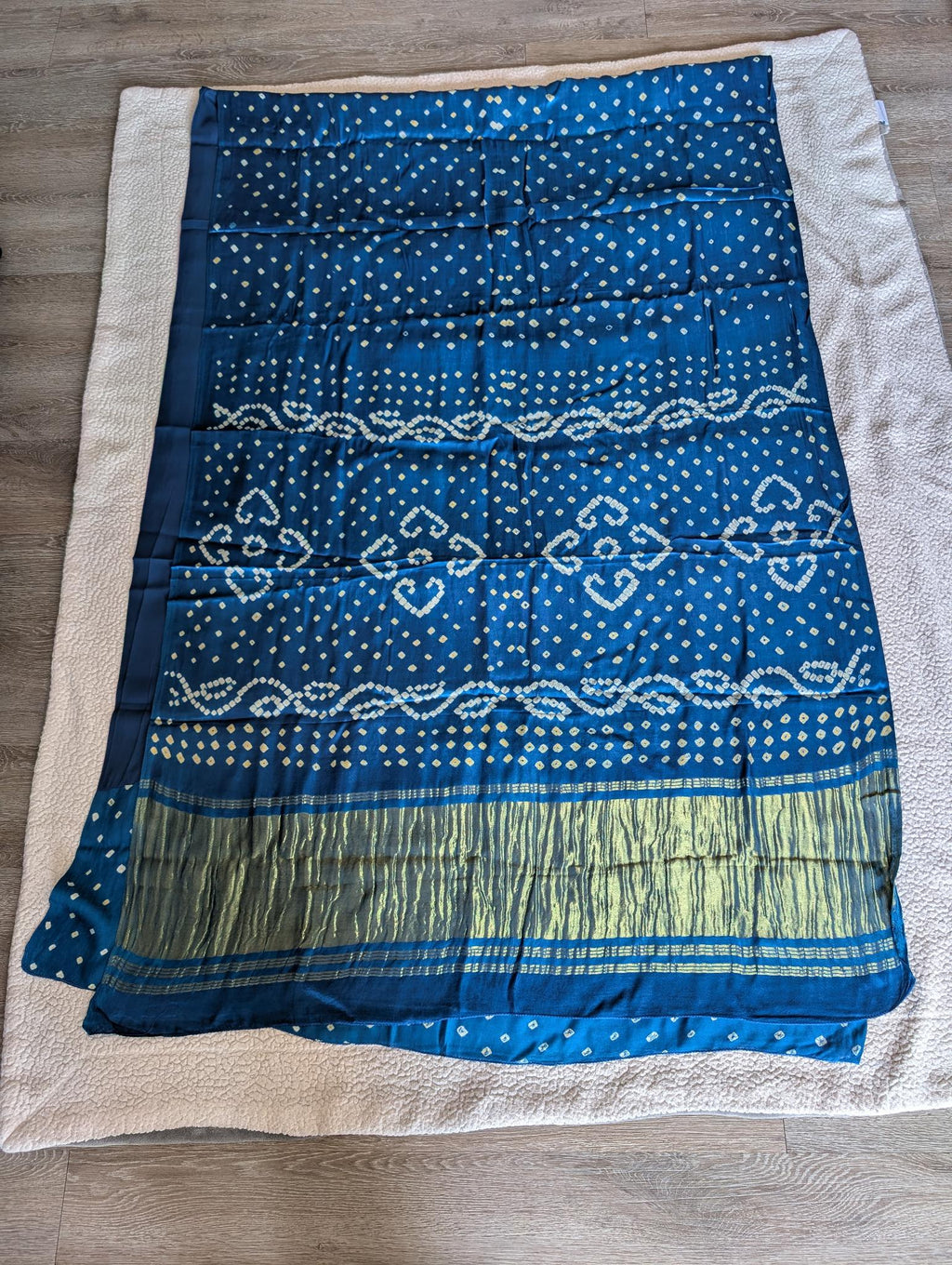Pure Modal Silk handtie Rai bandhej in Peacock blue - Maatruu