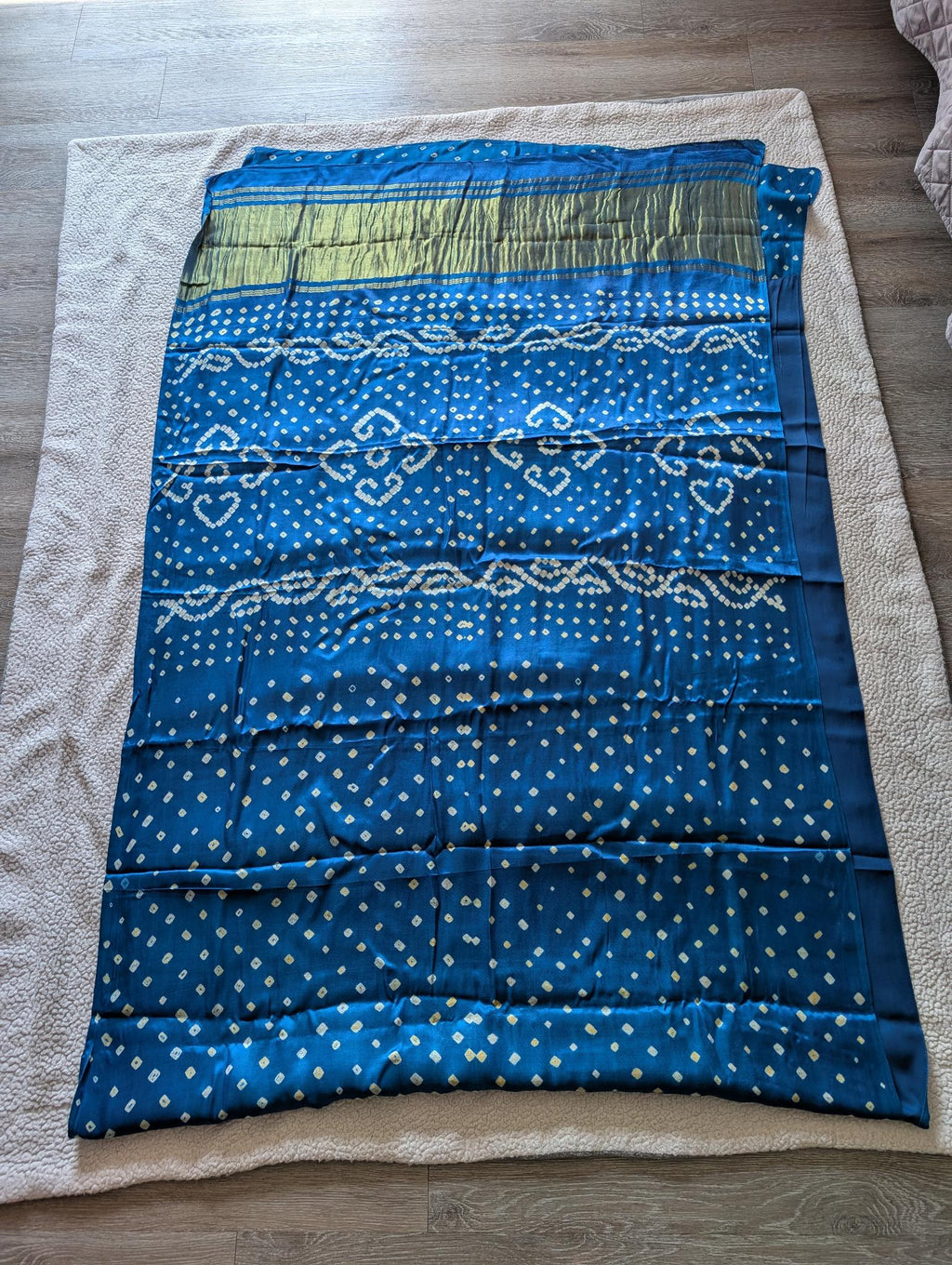 Pure Modal Silk handtie Rai bandhej in Peacock blue - Maatruu