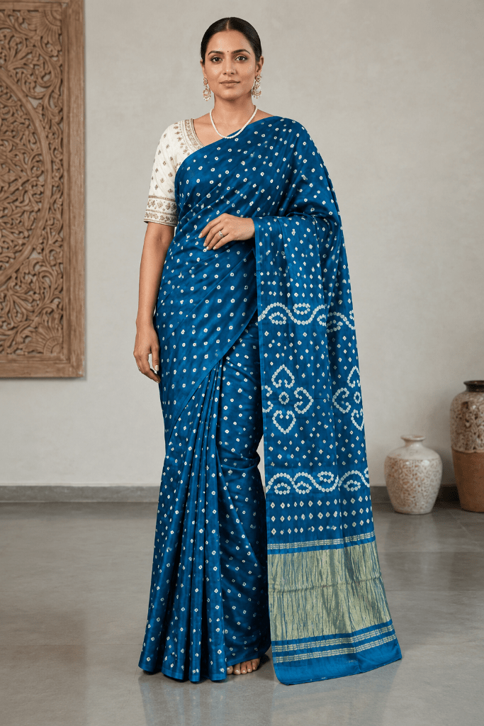 Pure Modal Silk handtie Rai bandhej in Peacock blue - Maatruu