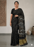 Pure Modal silk Rai Bandhej Black - Maatruu