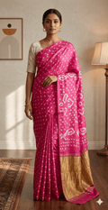 Pure Modal Silk Rai Bandhej Light Pink - Maatruu